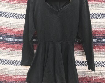 Vintage Black Button Back Peplum Top: XS