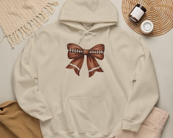 Cute Football Stitch Bow Hoodie | Football Season Sweatshirt | Football Game | Cute Cheer Season Apparel | Football Girl