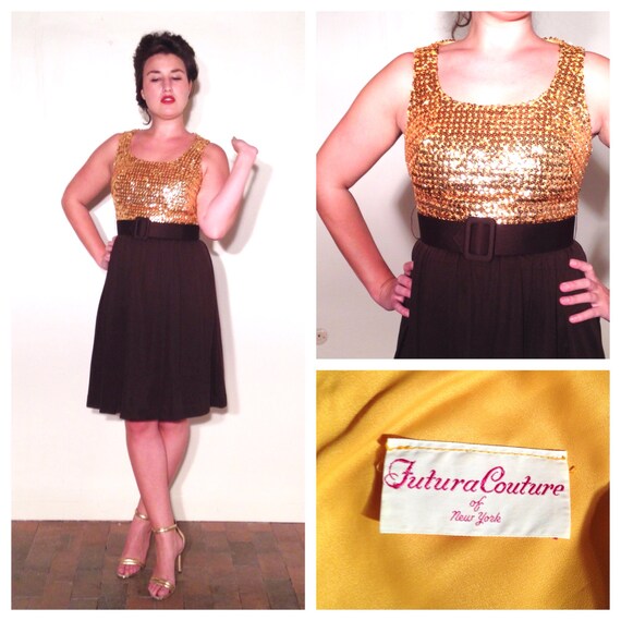 60s Sequin Party Dress High Waist Large Size 12 Ho