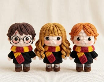 Haakpatroon voor tovenaars (pdf), Tovenaar amigurumi, Trio van magische schoolvrienden, Halloween haken, Tovenaarsmeisje, Tovenaarsjongen, Haakcadeau