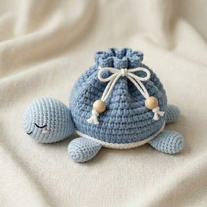 Patrón de bolsita de tortuga a crochet en PDF, bolsita de tortuga con cordón, mini bolsita de tortuga a crochet, bolso marino kawaii, regalo de tortuga, guía fotográfica, para principiantes