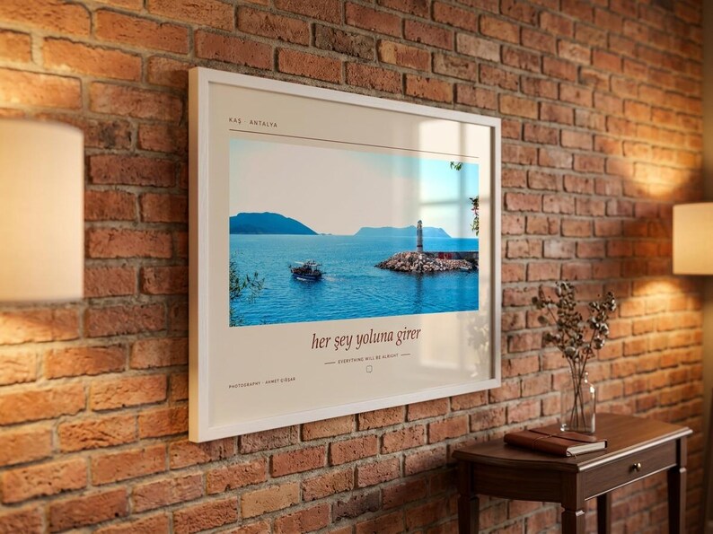 Framed Kaş Lighthouse Photography Print | Antalya Turkey Coastal Wall Art | Mediterranean Sea Poster | Fine Art Giclée Print afbeelding 4