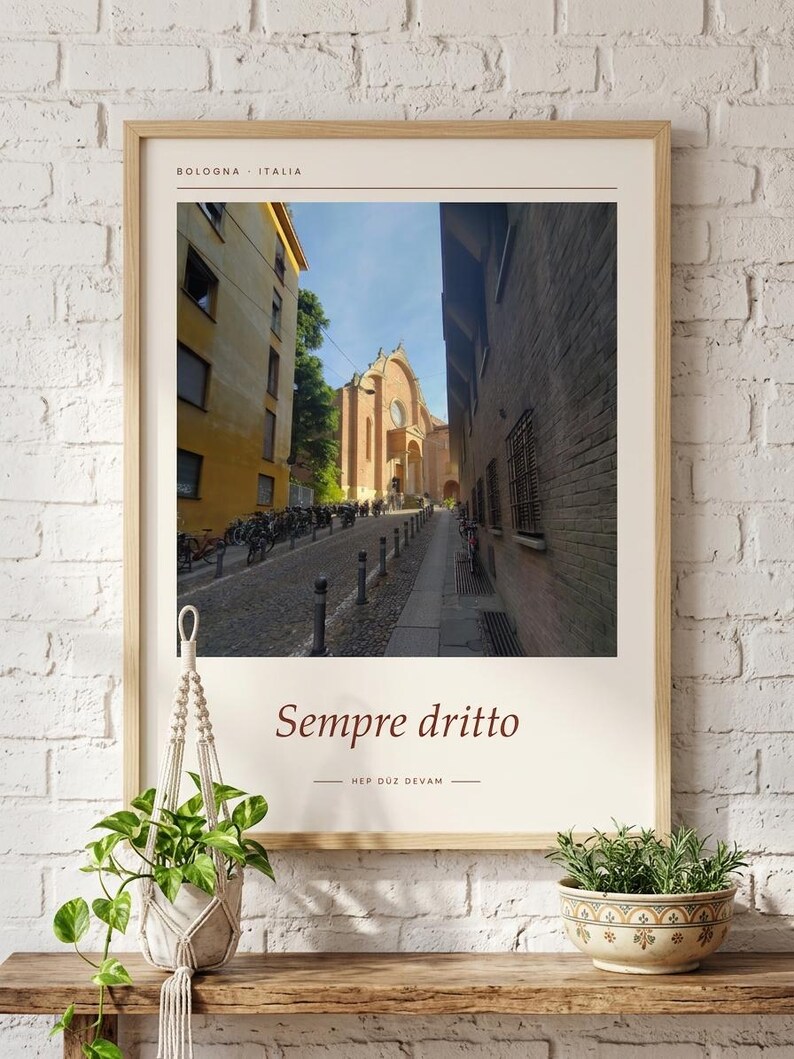 Framed Sempre Dritto Poster | Bologna Italy Wall Art | Italian Street Photography Print, Fine Art Giclée Print image 1