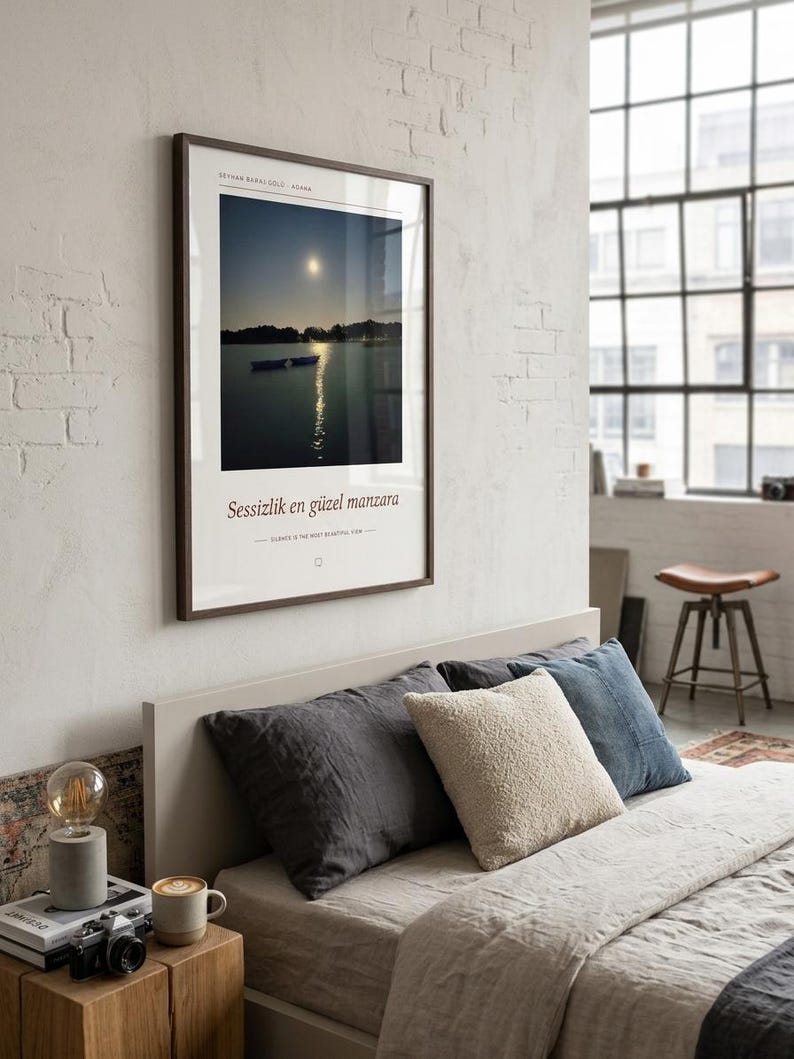 Moon Over Lake Poster | Adana Seyhan Lake Wall Art | Turkey Night Sky Photography Print, Blue Bedroom Decor, Fine Art Giclée Print bild 3