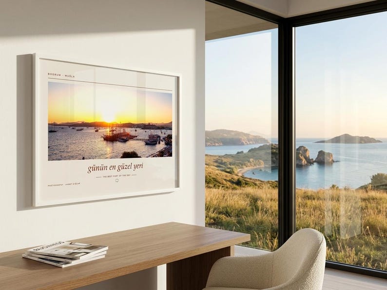 Framed Bodrum Sunset Photography Print | Muğla Turkey Coastal Wall Art | Mediterranean Sea Poster | Fine Art Giclée Print image 5