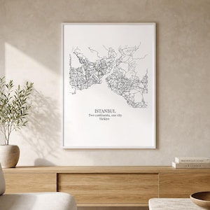 Istanbul City Map Poster | Digital Download | Printable Wall Art | Black and White + Blue Water