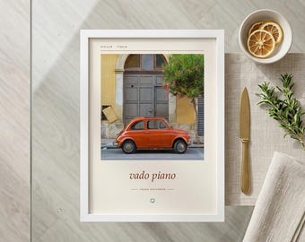 Framed Fiat 500 Sicily Photography Print | Vintage Car Wall Art | Italy Travel Poster | Retro Mediterranean Home Decor