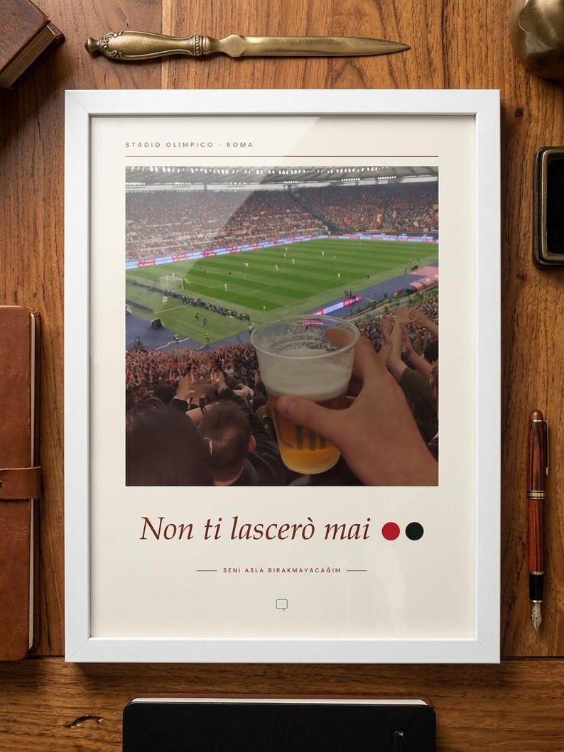Framed AC Milan Poster | Away Supporters at Stadio Olimpico Rome | Forza Milan Wall Art | Football Fan Gift image 1