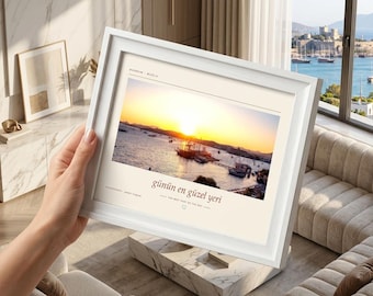 Framed Bodrum Sunset Photography Print | Muğla Turkey Coastal Wall Art | Mediterranean Sea Poster | Fine Art Giclée Print