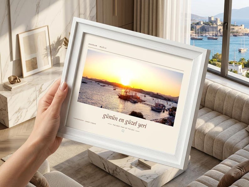 Framed Bodrum Sunset Photography Print | Muğla Turkey Coastal Wall Art | Mediterranean Sea Poster | Fine Art Giclée Print image 1