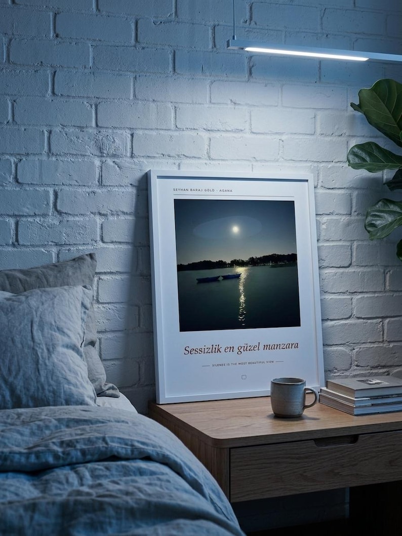 Moon Over Lake Poster | Adana Seyhan Lake Wall Art | Turkey Night Sky Photography Print, Blue Bedroom Decor, Fine Art Giclée Print bild 7
