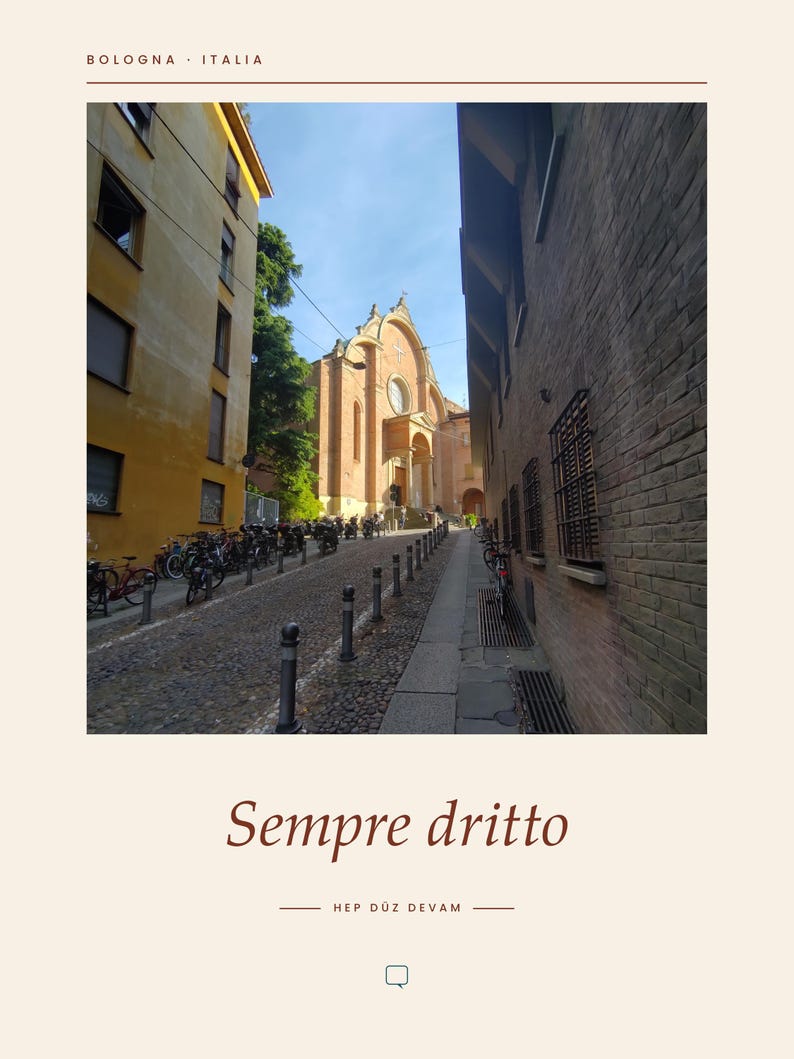 Sempre Dritto Poster | Bologna Italy Wall Art | Italian Street Photography Print, Bologna Travel Decor, Fine Art Giclée Print afbeelding 1