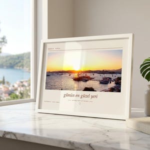 Framed Bodrum Sunset Photography Print | Muğla Turkey Coastal Wall Art | Mediterranean Sea Poster | Fine Art Giclée Print image 2