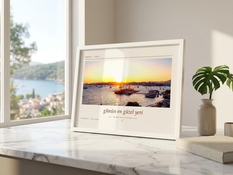 Framed Bodrum Sunset Photography Print | Muğla Turkey Coastal Wall Art | Mediterranean Sea Poster | Fine Art Giclée Print image 2