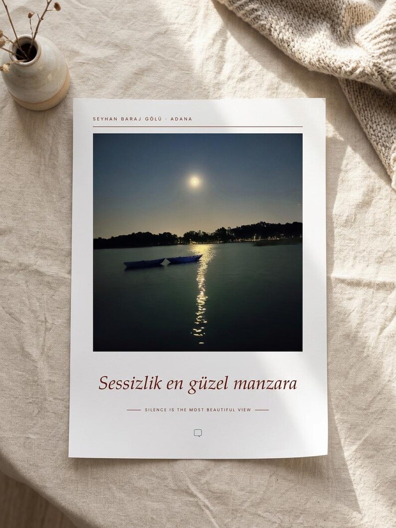 Moon Over Lake Poster | Adana Seyhan Lake Wall Art | Turkey Night Sky Photography Print, Blue Bedroom Decor, Fine Art Giclée Print bild 5