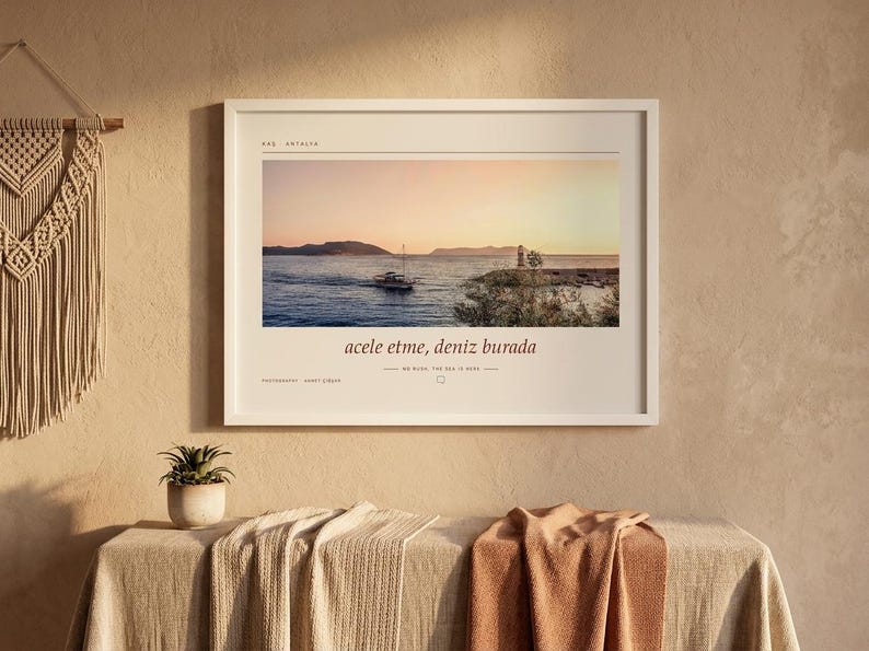 Framed Kaş Sunset Photography Print | Antalya Turkey Coastal Wall Art | Mediterranean Sea Poster | Fine Art Giclée Print Bild 1