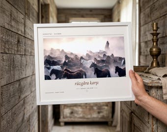Framed Wild Horses Photography Print | Kayseri Turkey Wall Art | Yılkı Horse Poster | Rustic Western Decor