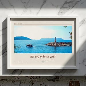 Framed Kaş Lighthouse Photography Print | Antalya Turkey Coastal Wall Art | Mediterranean Sea Poster | Fine Art Giclée Print afbeelding 1