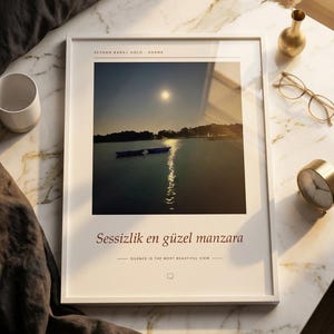 Moon Over Lake Poster | Adana Seyhan Lake Wall Art | Turkey Night Sky Photography Print, Blue Bedroom Decor, Fine Art Giclée Print bild 2