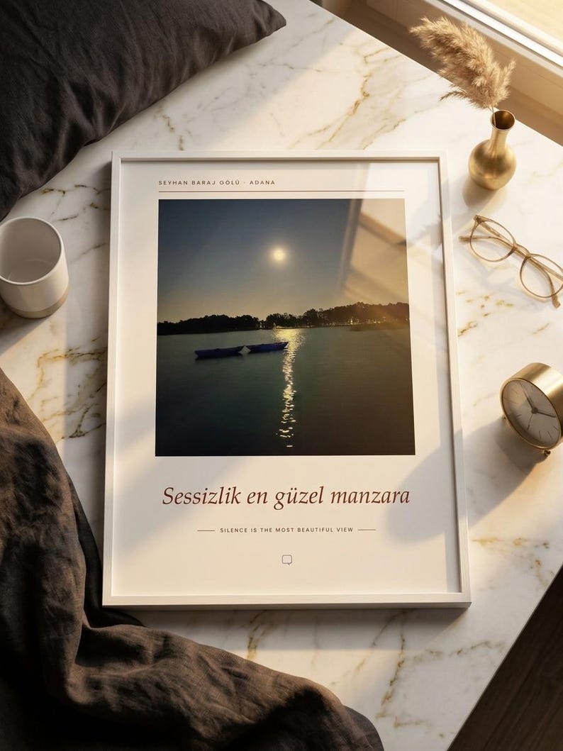 Moon Over Lake Poster | Adana Seyhan Lake Wall Art | Turkey Night Sky Photography Print, Blue Bedroom Decor, Fine Art Giclée Print bild 2