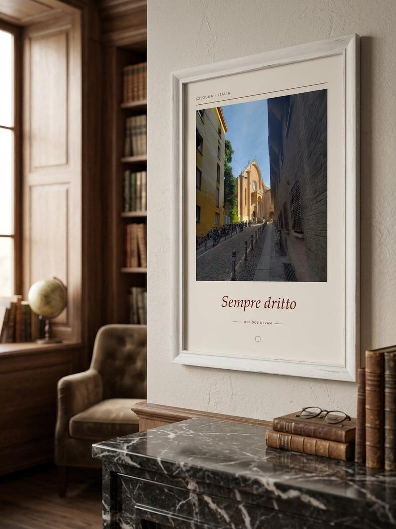 Framed Sempre Dritto Poster | Bologna Italy Wall Art | Italian Street Photography Print, Fine Art Giclée Print image 3