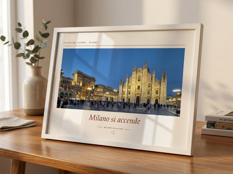 Framed Milan Photography Print | Piazza del Duomo Wall Art | Milan Italy Fine Art Poster | Cityscape Giclée Print imagen 3