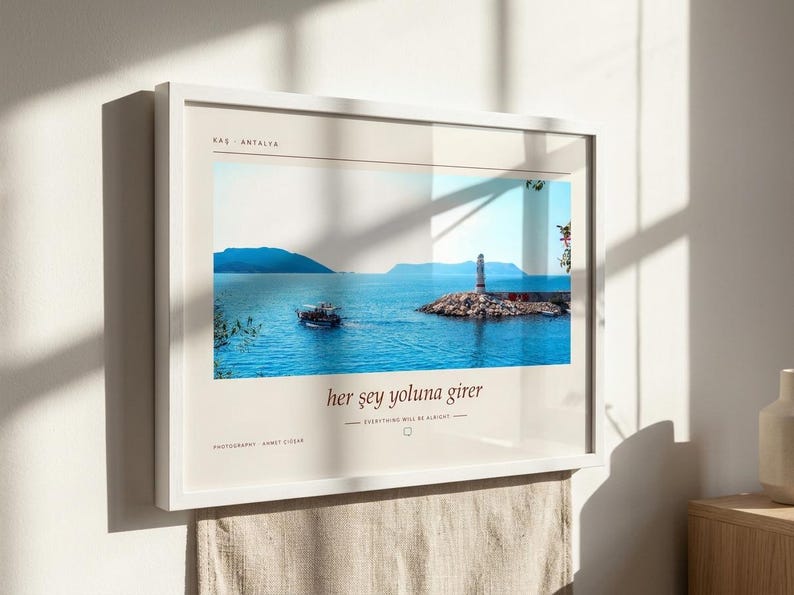 Framed Kaş Lighthouse Photography Print | Antalya Turkey Coastal Wall Art | Mediterranean Sea Poster | Fine Art Giclée Print afbeelding 6