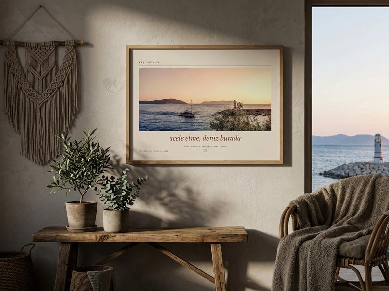 Framed Kaş Sunset Photography Print | Antalya Turkey Coastal Wall Art | Mediterranean Sea Poster | Fine Art Giclée Print Bild 3