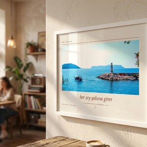 Framed Kaş Lighthouse Photography Print | Antalya Turkey Coastal Wall Art | Mediterranean Sea Poster | Fine Art Giclée Print afbeelding 3