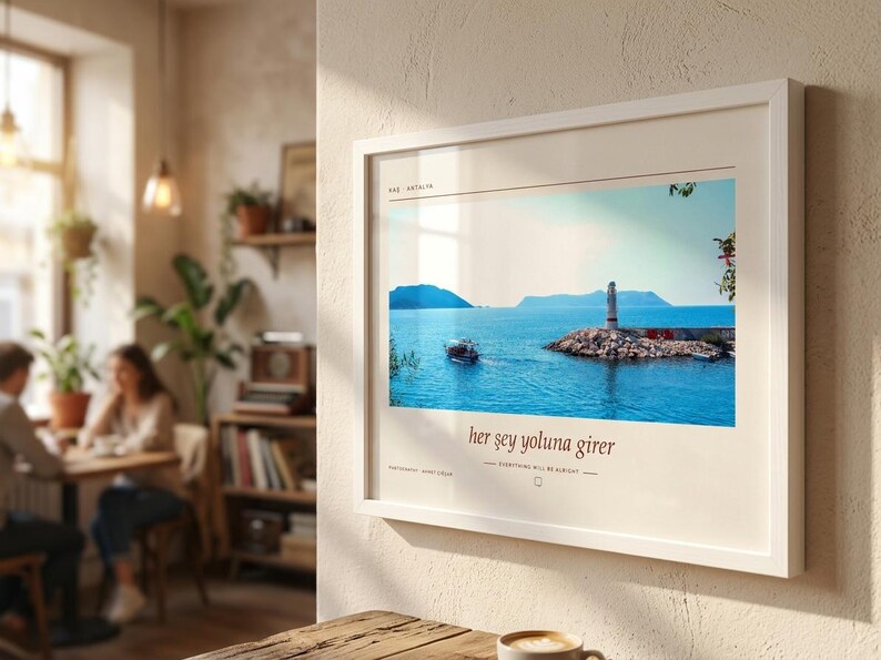 Framed Kaş Lighthouse Photography Print | Antalya Turkey Coastal Wall Art | Mediterranean Sea Poster | Fine Art Giclée Print afbeelding 3