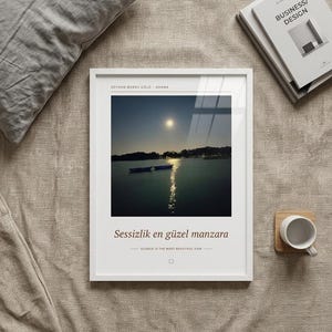 Framed Moon Over Lake Poster | Adana Seyhan Lake Wall Art | Turkey Night Sky Photography Print, Fine Art Giclée Print
