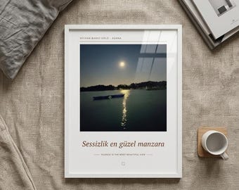 Framed Moon Over Lake Poster | Adana Seyhan Lake Wall Art | Turkey Night Sky Photography Print, Fine Art Giclée Print