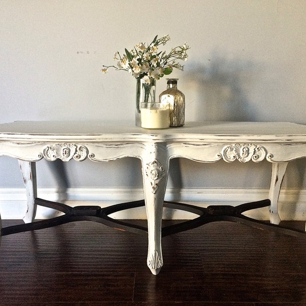 Shabby Chic White & Black French Provincial Coffee Table