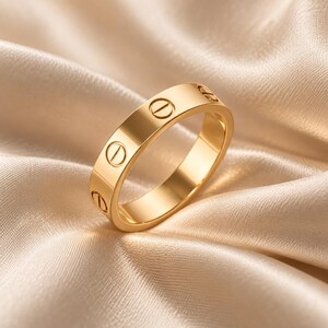 14K Gold Plated Screw Ring, Minimalist Gold Band Ring, Modern Statement Ring, Cartier Inspired Ring, Elegant Everyday Jewelry, Gift for Her