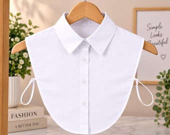 Cuello falso blanco, cuello de camisa desmontable tipo peckey para mujer, cuello puntiagudo de algodón con botones frontales, cuello falso para suéteres y blusas.