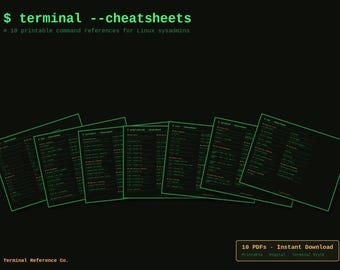Linux Sysadmin Cheat Sheet Bundle — 10 Terminal Command Reference PDFs — Printable Digital Download