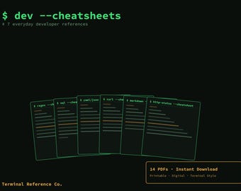 Developer Reference Cheat Sheet Pack - Regex, SQL, YAML, cURL, Markdown PDF Guides