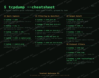 Guía rápida de tcpdump — Descarga digital imprimible en PDF