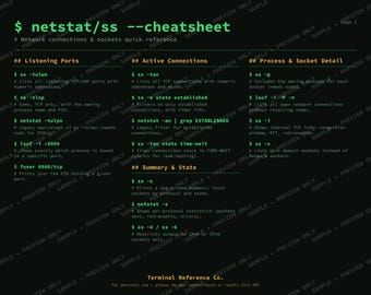 Guía rápida de netstat y ss — Descarga digital imprimible en PDF