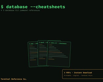 Paquete de hojas de referencia rápida para bases de datos — 3 archivos PDF — Descarga digital imprimible
