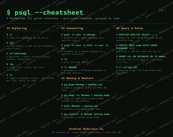 Guía rápida de PostgreSQL (psql) — Descarga digital imprimible en PDF