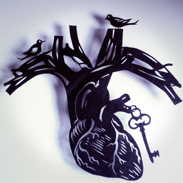 Original Paper Cut silhouette anatomical heart forest