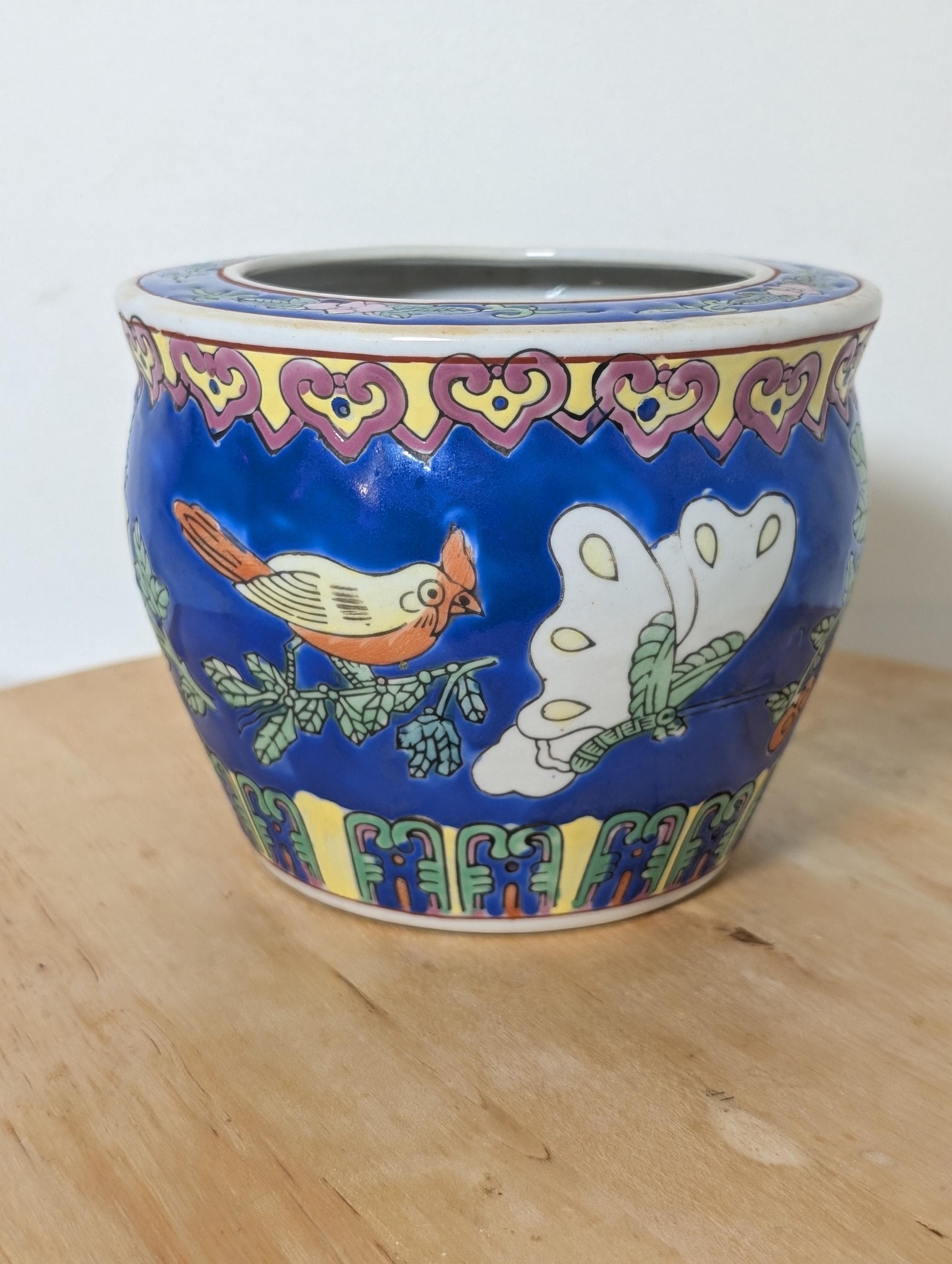 中国　花図　鉢 Chinese Hand Painted Plant Pot - Etsy