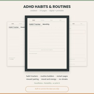ADHD Habit Tracker Printable | Undated Routine Builder GoodNotes iPad | No Streaks Restart Page | Neurodivergent Planner PDF