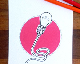 original drawing - 'solo, pink' - single lightbulb illustration - hand drawn lightbulb on bright fuchsia pink