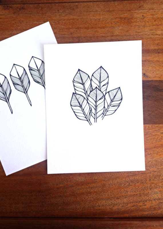 Hand Drawn Feathers Illustration 'little Sprig' Modern Feathers Art ...