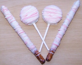 Double Stuff Sandwich Cookies On a Stick Covered in Chocolate AND Chocolate Covered Pretzel Rods Party Favors