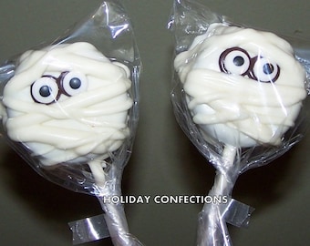 Double Stuff Sandwich Cookies On a Stick Covered in Chocolate - Mummies - Kids party favors - Halloween