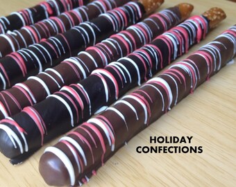 24 Large Pretzel Rods Dipped in Chocolate - Chocolate Pretzel Rods - Chocolate Favors