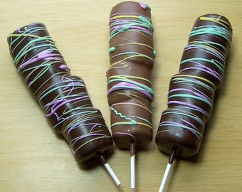 Chocolate covered marshmallows on a stick - Wedding Favors - Easter basket  - Marshmallow Pops